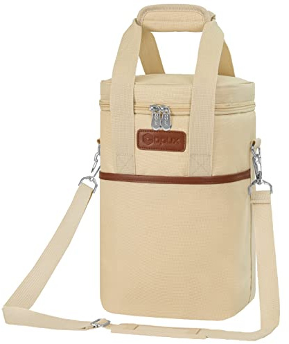 opux 4,6 Bottle Wine Bag Tote Carrier | Leakproof Insulated Wine Cooler Bag for Travel, BYOB, Picnic | Padded Portable Wine Bottle Bag for Dinner Party, Christmas Gift for Wine Lovers, Women, Men