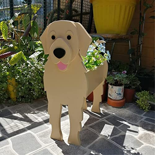 Tauzveok Plant wood flower pot, dog flowerpot, planters for outdoor decoration, for garden decorations, cacti, office, idea flower pots,Golden Retriever