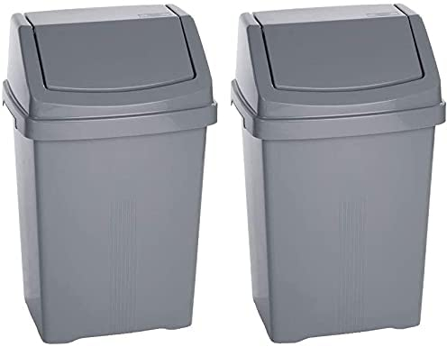 JMS we create smile (๐๐๐ญ ๐จ๐ ๐) Swing Bin Under Kitchen Cabinet Dust Bin Storage Bin Food Grade Plastic Swing Top Waste Rubbish Garden Compost Bin - Made in UK (Large (50 Litre), Silver / Grey)