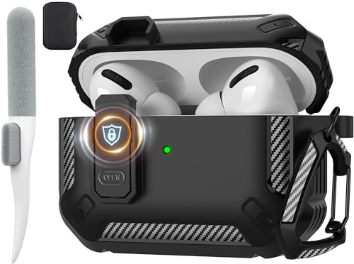 Maxjoy für AirPods Pro 2. / 1. Gen Hülle mit Schlos, Schwarz | mit Schloss, Stoßfeste,Reinigungsbürste, Aufbewahrungstasche, Magnetverschluss, Drahtloses Laden, Kabelloses Laden