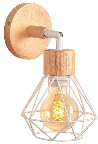 TOKIUS Applique Murale Interieur Vintage Industrielle Plafonnier Luminaire E27 en Métal Lampe Murale Industrielles Rétro Réglable 180° éclairage Mural Cuisine Salon (avec Bois-B-1pcs)