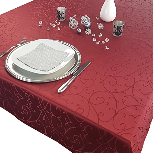 NYVI Tischdecke Elegance 150x250 cm Bordeaux - Elegante Tafeldecke mit edlen Ornamenten und Jacquard Optik - Perfekt für Weihnachten & Geburtstag