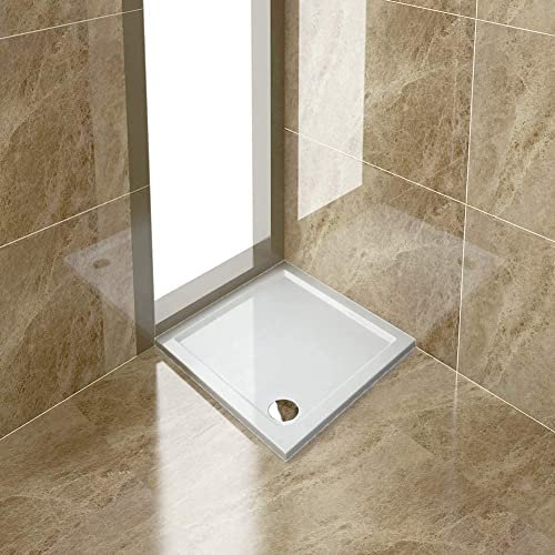 ELEGANT 760 x 760 x 40mm White Square Tray for Shower Enclosure Cubicle + Waste Trap