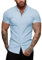 URRU Men's Muscle Dress Shirts Slim Fit Stretch Short Sleeve Casual Button Down Shirts for Men Light Blue M