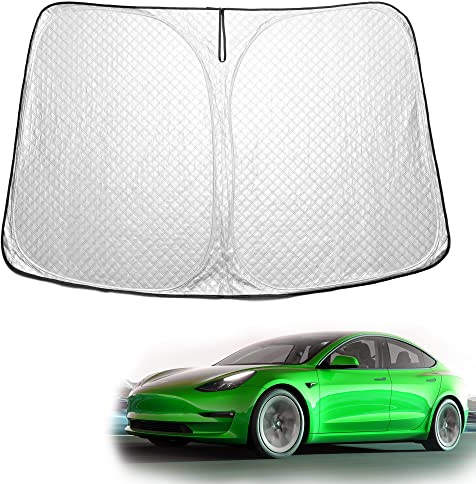 Shop4EV Windschutzscheiben Sonnenschutz Kompatibel mit Tesla Model 3 Sichtschutz Frontscheibe Lichtundurchlässig Reflektierend