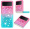 IMEIKONST Custodia Compatibile con Samsung Galaxy Z Flip 4, Brillantini Glitter Gradient Sabbie Mobili Cover Trasparente Rigida Silicone Bumper Case Custodie per Samsung Z Flip 4. Rosa Blu YB