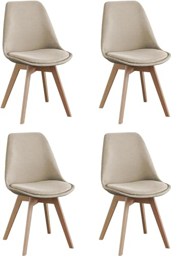 SHIITO | Modelo Otto - Pack de 4 Sillas de Comedor de Estilo Nórdico | Tapizadas con Tela | 41.5 x 43 x 83 - Color Visón | Diseño Sencillo y Elegante | con Patas de Haya