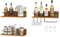 HOOBRO Wall Mounted Wine Rack, Wine Glass Set of 3, Wooden Wine Shelf Hanging Floating Shelves, Wine Bottle Glass Rack Stemware Holder, for Living Room, Kitchen, Rustic Brown and Black EBF33BJ01