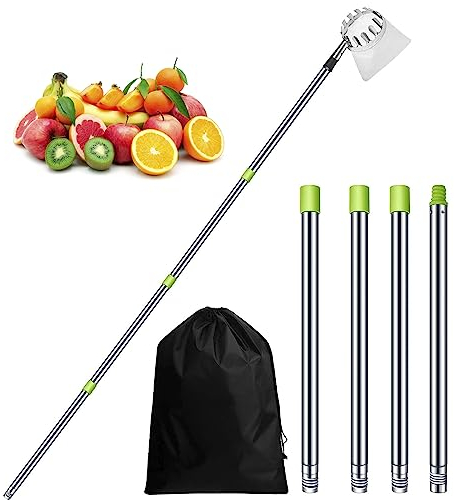 DXDRT Obstpflücker 1.6M,Obsternter mit Ausziehbarem Stiel und Fangbeutel,Leichtes Obstsammler aus Metall für die Apfel Birnen Zitronen Avocado Orangen Ernt,Praktischer Apfelpflücker Erntehelfer
