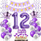 Oumezon Deko 12. Geburtstag mädchen Lila, Geburtstagsdeko 12 jahre Luftballons dekoration, Folienballon Violett Tortendeko