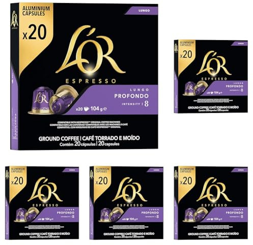 L'Or Espresso Café Profondo - Intensité 8-20 Capsules en Aluminium Compatibles avec les Machines Nespresso (Lot de 5)