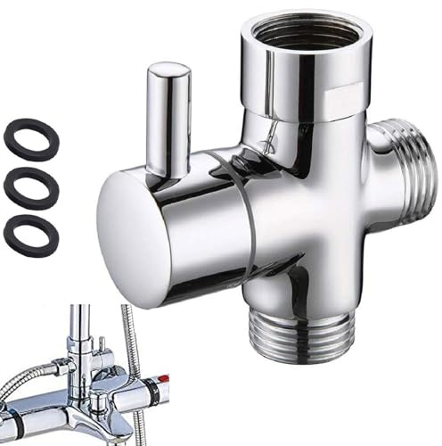 ieron 3-Way Shower Arm Diverter Valve Universal T-Adapter Shut-Off G1/2 Brass Splitter Bathroom System Component Replacement Part for Hand Held Showerhead/Fixed Spray Head Chrome