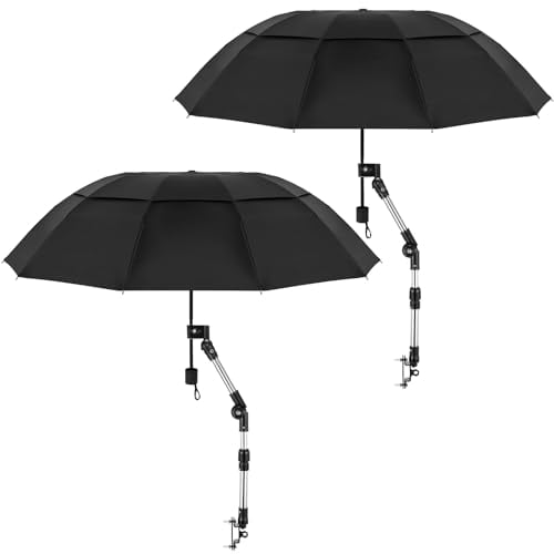 Clysee 2 Pcs Large Double Canopy Beach Umbrella with Adjustable Clamp Inverted Golf Portable Compact Sun Umbrella for Chair Stroller Golf Cart Patio Fishing(55 Inches,Black)