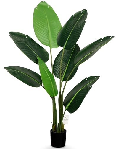 Leflos 120cm künstliche Paradiesvogel Pflanze mit 8 verstellbaren Blättern, lebendige Strelitzia Reginae Aiton nur für den Innenbereich, Bananenbaum deko für Büro, Laden, Wohnung und Party