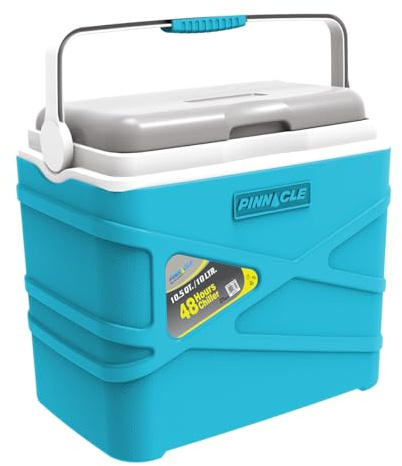 Pinnacle 10 Liter Insulated Cooler Lunch Box -Portable Camping/Picnic Hard Cooler –Coolbox Keeps Cool for 48 hrs. with Ice Retention–Heavy Duty Cooler for Beach, Grill, Travel,Tailgating,Small