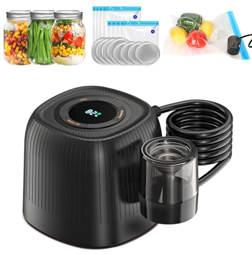 Electric Mason Jar Vacuum Sealer, HUIJUTCHEN Vacuum Sealing Machine Mason Jar Vacuum Sealer Kit with External Assembly Vacuum Pump for Wide & Regular Mouth Mason Jars, Vacuum Bag and Food Storage