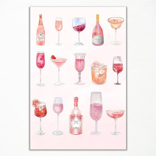 Xianyojafa Coquette Pink Bar Cart Art Retro Trendy Champagner Wandkunst Leinwand Girly Aesthetic Room Poster Funky Champagner Art Bild College Wohnheim Wohnung Dekor 40,6 x 61 cm ungerahmt