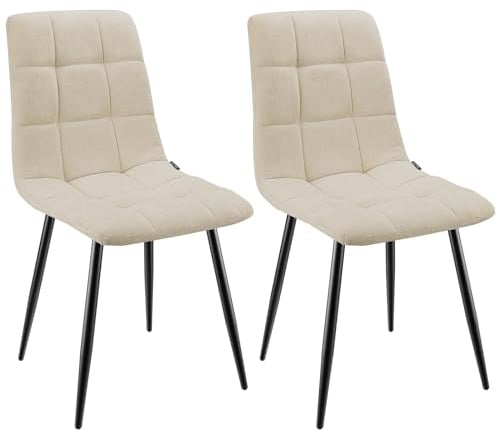WAFTING Esszimmerstühle 2er Set, Gepolsterter Stuhl mit Hoher Rückenlehne und Leinendesign, Esstischstühle mit Metallfuß, für Esszimmer, Wohnzimmer, Küche, Schlafzimmer und Empfangsraum, Beige