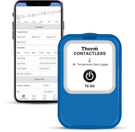 ThermElc TE-B2 Bluetooth Temperatur Datenlogger mit Fernüberwachung in der App, PDF-CSV-Bericht, Vergleich von Daten mehrerer Geräte, Überwachung von Kühl- und Gefrierlagern