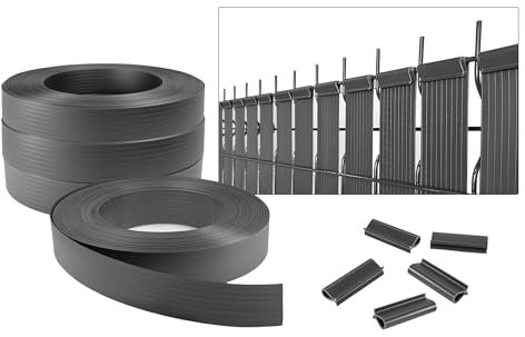 CASANOOV – Kit de lamelles occultantes PVC souple BALDO L.400m x l.4,6cm – Gris – 800 clips inclus – Brise-vue flexible pour clôture rigide – Installation rapide et protection anti-UV