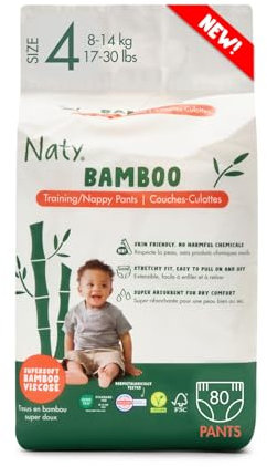 Naty Bamboo Windeln Pants aus Bambus-Viskose – Seidenweich, pflanzenbasierte Höschenwindeln, Dermatologisch getestet für empfindliche Haut & super saugstark (Größe 4, 80 Stück)