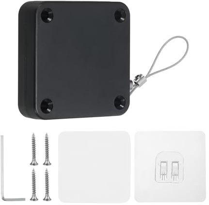 PATIKIL Punch-Free 1000g Automatic Sliding Screen Door Closer, Multifunctional Storm Sensor Door Closer with Steel Drawstring for Bedroom Storm Bathroom Study Room, Black