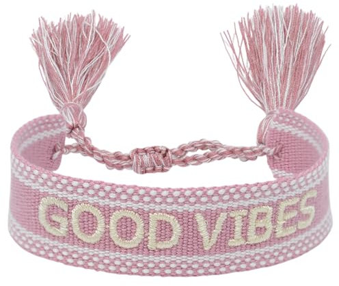 Selfmade Jewelry Stoff Armband Love Armband in Pink - Gewebtes Freundschaftsarmband, ideale kleine Geschenke für Frauen, einzigartiges Geschenk für Frauen (GOOD VIBES)
