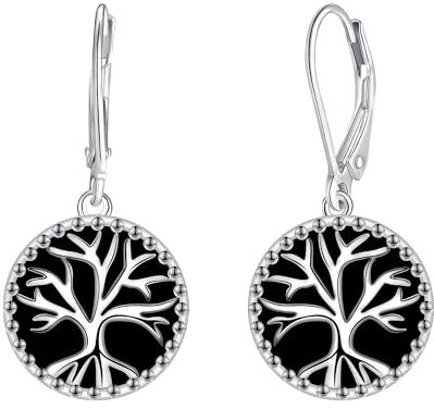 J.MUEN Lebensbaum Ohrringe für Damen 925 Sterling Silber Anhänger Ohrringe mit GeschenkboxFür Frauen mit Schmuck Geschenk Verpackung