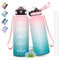 Gourde 1.5L, Gourde Sport avec Paille, Gourde Motivation anti Fuite, avec Marqueur de Temps, Gourdes de Camping et Randonnée, Facile à Nettoyer, Gourde Adulte pour Yoga, Running, Camping, Rose-Cyan