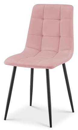 Bravich Velvet Embossed Dining Chair, Pink High Back Upholstered Fabric Kitchen Chair with Metal Legs, Modern Single Accent Chair for Study, Bedroom, Dressing Table & Vanity