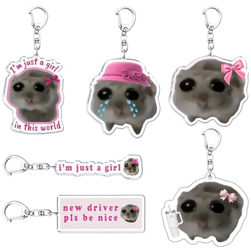 Lucktao 6 Stück Sad Hamster Schlüsselanhänger,Niedlicher Hamster Schlüsselanhänger,Weinender Hamster,Acryl Kummer Hamster Schlüsselanhänger,für Schlüsselanhänger Schultaschenanhänger