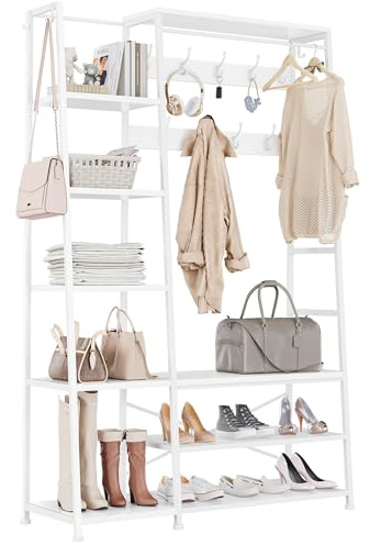 YITAHOME Kleiderschrank mit Schuhregal & Bank, Kleiderständer mit 9 Haken | 5 Ablagen & verstellbares Seitenregal, stabiles Metallgestell, Kippschutz, für Flur, Wohnzimmer & Schlafzimmer, industriell
