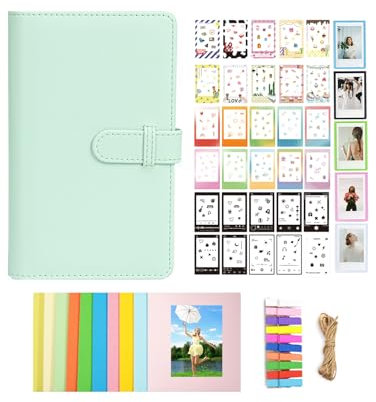 Sofortbild-Film-Zubehör-Set für Instax Mini LiPlay 12 11 9 8+ 8 evo 99 SE 40 90 70 50S 26 25 7S Kamera, inklusive Album/Filmaufklebern/magnetischen Bilderrahmen/Aufhängerahmen, Mintgrün