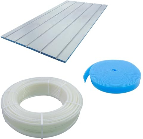 Fußbodenheizung XPS 500 Set mit 5-Schicht PE-RT Rohr, extra dünner Aufbau ab 16 mm Aufbauhöhe (12mm Rohr), Aufbauhöhe 16mm, 10,08 qm Fläche