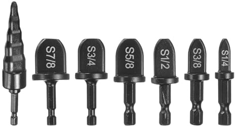 sourcing map 7Pcs Swaging Tool Drill Bit Set 1/4 3/8 1/2 5/8 3/4 7/8 HVAC Repairing Tube Expander with 5 in 1 Flaring Tool for Copper Aluminum Pipe, Black