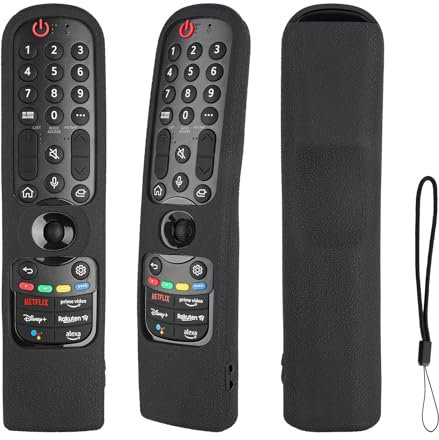 Funda para Mando a Distancia de Silicona Compatible con LG MR21GA MR23GA MR24GA MR22GN MR21GC MR23GN MR22GN TV Magia Mando a Distancia Cubierta Protectora a Prueba de Choques con Cordón (Negro)