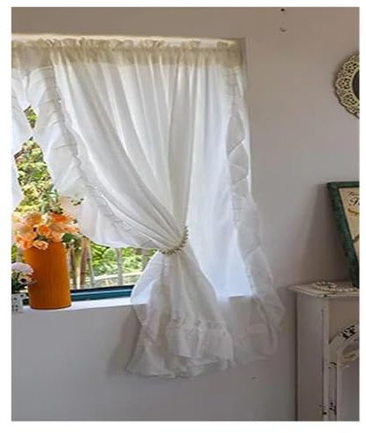 Tende A Balze Tende trasparenti for soggiorno, camera da letto for ragazze, Tende in voile rosa con volant, Tende con fondale in tulle, zanzariera for finestre Tende Shabby Chic(1PC White Tulle,HOOK_W