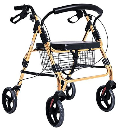 GUHPZA Four Wheel Walker Rollator with Fold Up Removable Back Support Rollator -Lightweight Mobility Walking Aid for Adult Elderly Aluminum Frame Golden Double The Com,