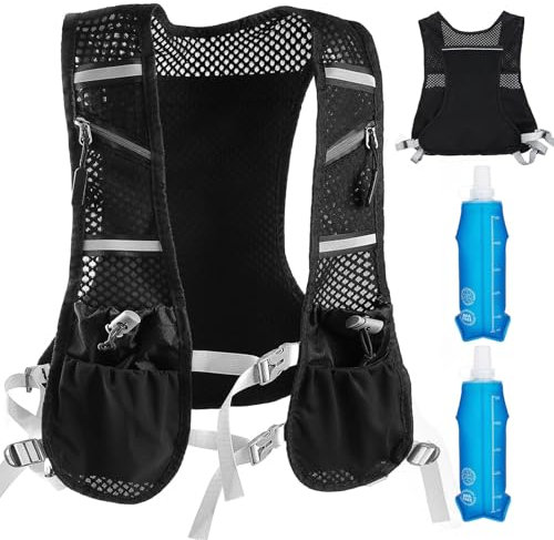 Laufweste für Damen und Herren,Laufweste mit 2 Trinkflasche 500ml,Verstellbare Trinkrucksack Laufweste,Trinkweste,Trinkrucksack Laufweste,Verstellbarem Runing Vest Reflektierend,Ultraleicht Laufweste