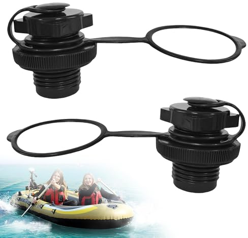 Minfuerang 2 Stück Schlauchboot Ventil,Aufblasbare Luftventil mit Kappe Deckel Universal 22mm für Schlauchboote, Kanus, Fischerboote,Schlauchflöße,Schwimmbeckenboote (Schwarz)