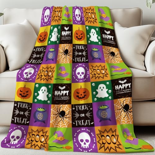GLOBLELAND Geschenk Decke 150x130CM Happy Halloween Mama/Papa Geschenk Geburtstagsgeschenk Geschenke für Frauen Männer Kürbisgeist Wohn-Decke Flanell Kuscheldecke