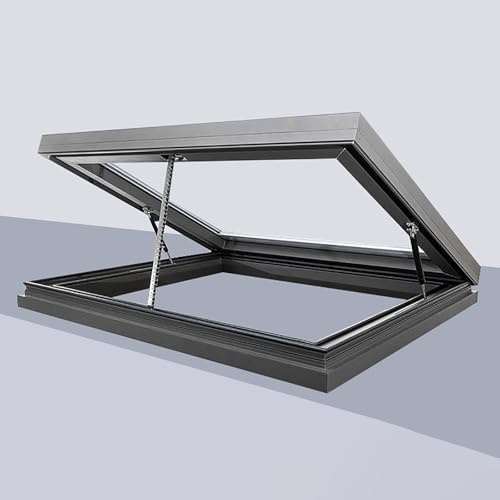 Claraboya de aleación de aluminio, ventana de pozo de iluminación para techo plano inclinado con varilla de soporte hidráulica, vidrio templado hueco para ático, pasillo, solárium(60x70cm(23.6x27.6in)
