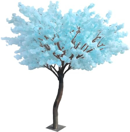 2M Artificial Cherry Blossom Tree with Wood Trunk, Flower Silk Blue Fake Trees, Japanese Cherry Blossoms Tree for Exhibition, Layout & Shopping