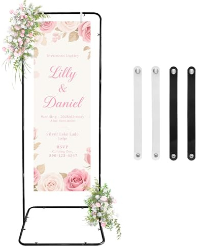 Fiita Supporto regolabile per cartello di benvenuto per matrimonio, 80 x 50 x 180 cm, con 4 cinghie in pelle, cavalletto in metallo resistente per cartelli, cavalletto da pavimento per esposizione