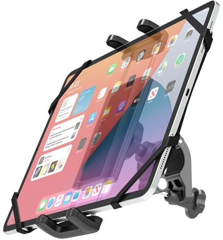 LYFPOOM Stoßfeste Universelle Lenker-Tablethalterung Mit Band Ultra Stabile, Universelles Klemm Rundrohr iPad Halter für Laufband/Heimtrainer/Fahrrad/Rennrad/E Scooter/Boat, Für 4-12.9 Zoll Geräte