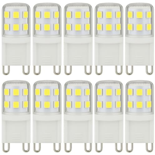 Ugvmn 2W G9 LED Leuchtmittel 320LM, Kaltweiß 6500K GU9 LEDs Birne entspricht 28W 33W Halogenlampe,Kein Flackern G 9 LED Glühbirne,Lampe G9 Enegiesparende, Nicht Dimmbar, 10er Pack
