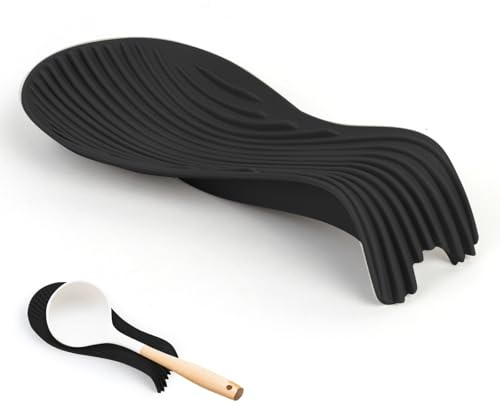 Black Spoon Rest Silicone, Non-Slip Spoon Holder Utensil Rest, Spatula Reats for Kitchen Counter, Heat Resistant Dishwasher Safe