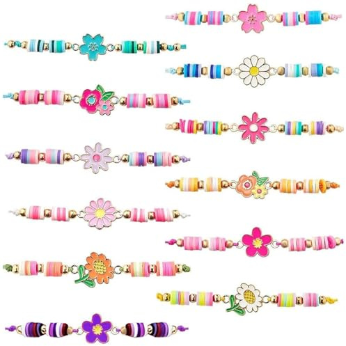 Sikweny 12 Pièces Bracelet Amitié Bracelet Bresilien Enfant Fille | Tressés Faits Réglables Corde Coloré Fleur élastique Assortis Amitié pour Filles Cheville Tissu Cordonpour Enfant Femme