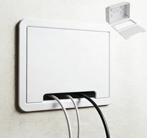 9 in Wall TV Media Box, Wall Mount TV Recessed Outlet Box, WiFi Friendly Network Enclosure in Wall Cable Management Kit Fit for Roku, Apple TV, Fire TV Stick, & Samsung One Connect Mini (White)