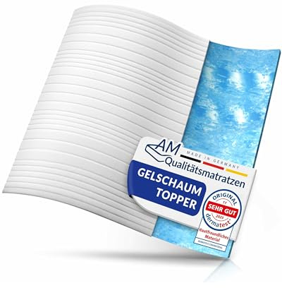 AM Qualitätsmatratzen Gel Topper 140x220 - Made in Germany - Gelschaum Topper 140x220cm mit waschbarem Bezug - Oeko TEX zertifizierter Memory Foam Matratzentopper 140x220 - Matratzenauflage weich